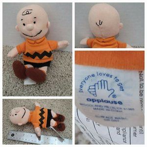 Vintage Charlie Brown Plush Orange Shirt  Stuffed Peanuts Gang Animal